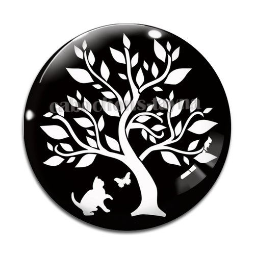 Cabochon arbre de vie et chat, cabochon résine - ou verre rond différente taille