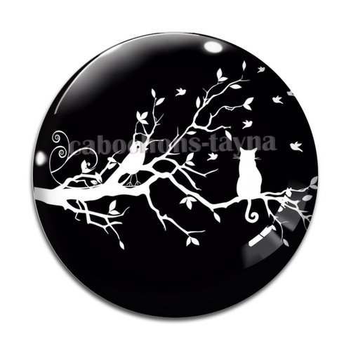 Cabochon arbre de vie et chat, cabochon résine - ou verre rond différente taille
