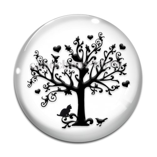 Cabochon arbre de vie et chat, cabochon résine - ou verre rond différente taille