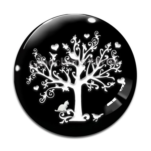 Cabochon arbre de vie et chat, cabochon résine - ou verre rond différente taille