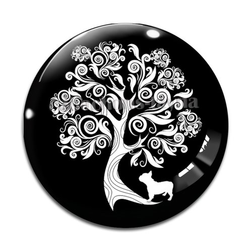 Cabochon arbre de vie et chien, cabochon résine - ou verre rond différente taille