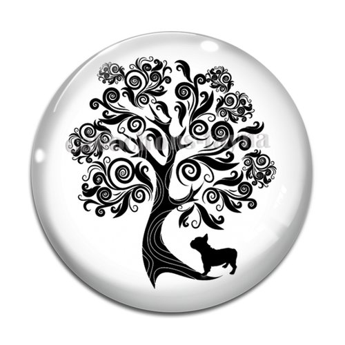 Cabochon arbre de vie et chien, cabochon résine - ou verre rond différente taille