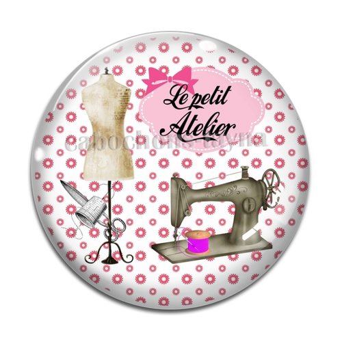 Cabochon le petit atelier de couture, cabochon résine - ou verre rond différente taille