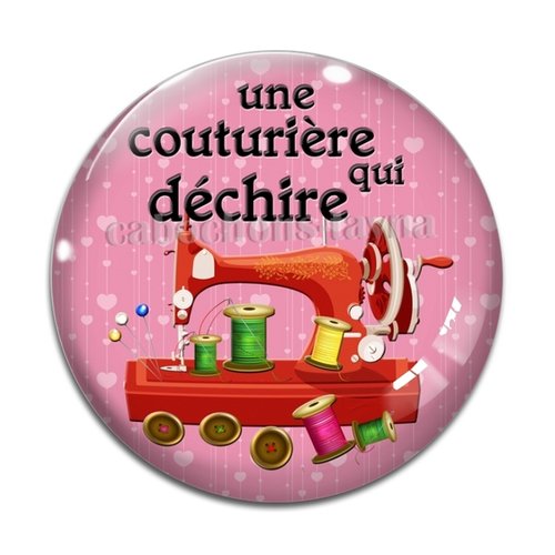 Cabochon une couturière qui déchire, cabochon résine - ou verre rond différente taille