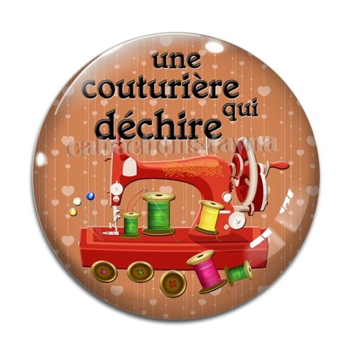 Cabochon une couturière qui déchire, cabochon résine - ou verre rond différente taille