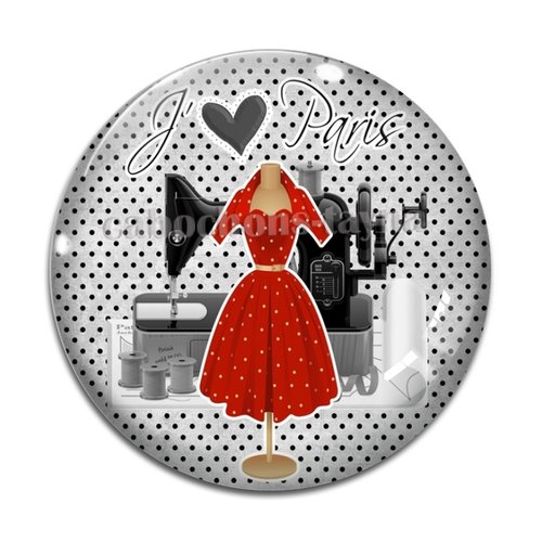 Cabochon atelier couturière, cabochon résine - ou verre rond différente taille