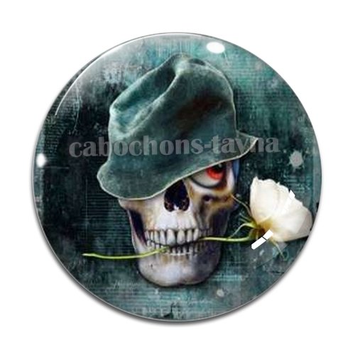 Cabochon tête de mort, cabochon résine - ou verre rond différente taille