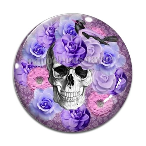 Cabochon tête de mort, cabochon résine - ou verre rond différente taille