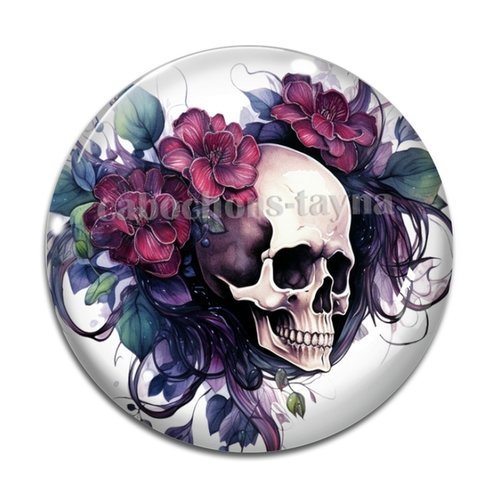 Cabochon tête de mort, cabochon résine - ou verre rond différente taille
