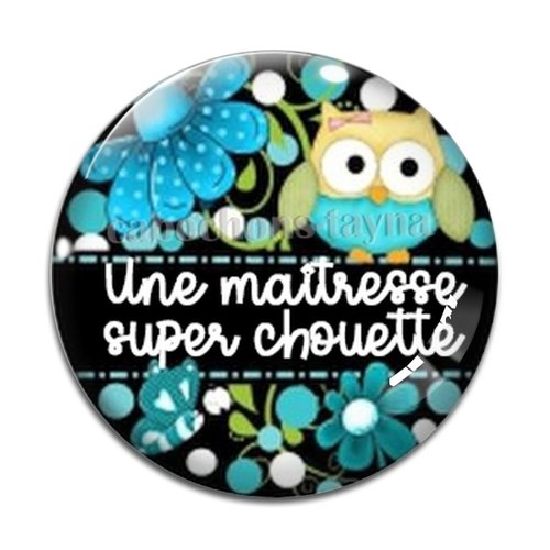 Cabochon une maîtresse super chouette, cabochon résine, verre rond différente taille