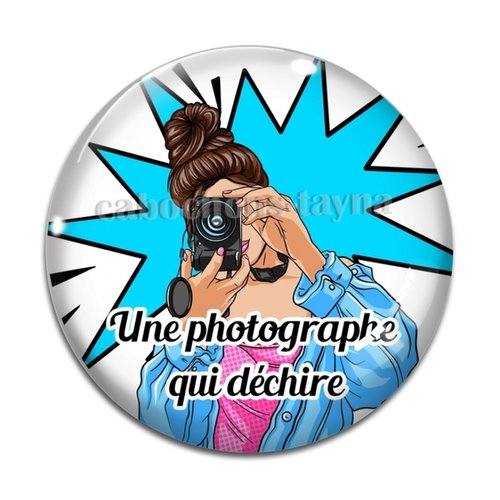 Cabochon une photographe qui déchire, cabochon résine, verre rond différente taille