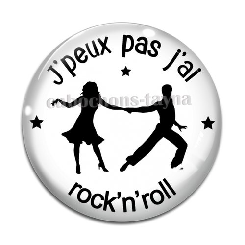 Cabochon j'peux pas j'ai rock n roll, cabochon résine ou verre rond différente taille
