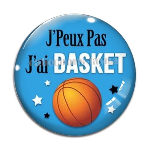 Cabochon j'peux pas j'ai basket, cabochon résine ou verre rond différente taille