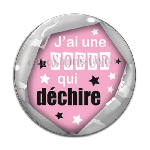 Cabochon j'ai une soeur qui déchire, cabochon résine, verre rond différente taille