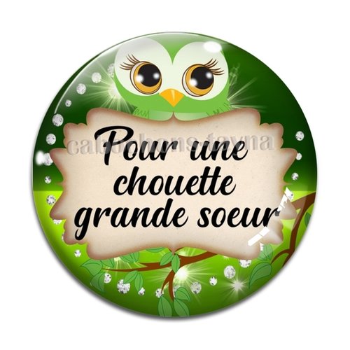 Cabochon pour une chouette grande soeur, cabochon résine, verre rond différente taille