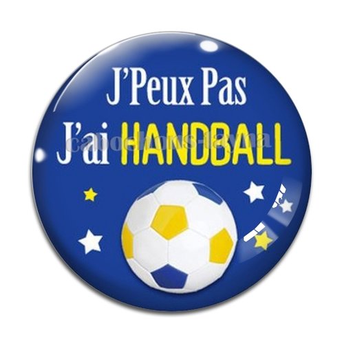 Cabochon j'peux pas j'ai handball, cabochon résine ou verre rond différente taille