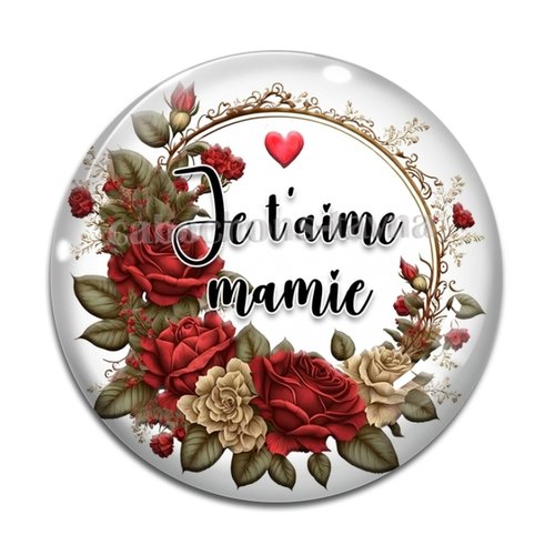 Cabochon je t'aime mamie, résine - ou verre différente taille
