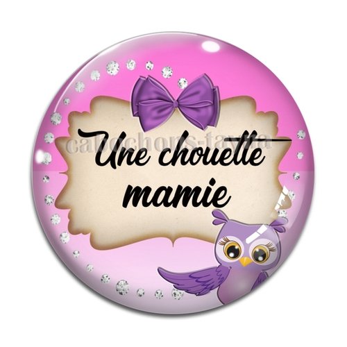 Cabochon une chouette mamie, cabochon résine, verre rond différente taille