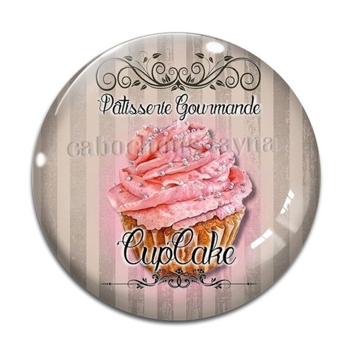 Cabochon gâteaux cupcake, cabochon résine, verre rond différente taille