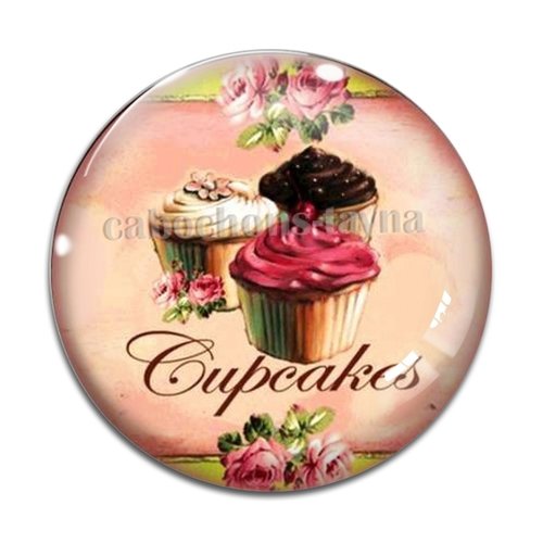 Cabochon gâteaux cupcake, cabochon résine, verre rond différente taille