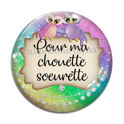 Cabochon pour ma chouette sœurette, cabochon résine, verre rond différente taille
