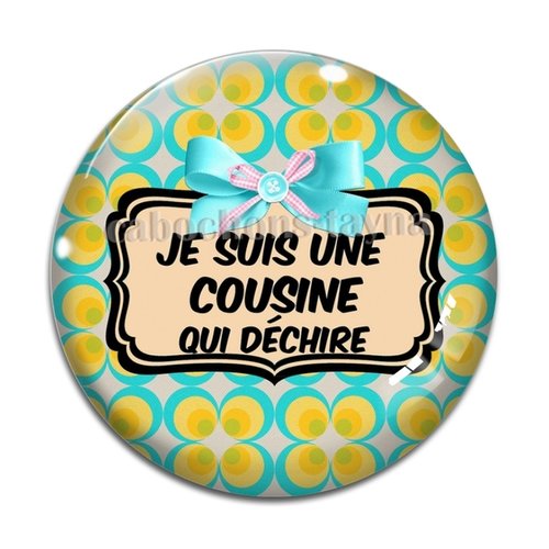 Cabochon une cousine qui déchire, cabochon résine, verre rond différente taille