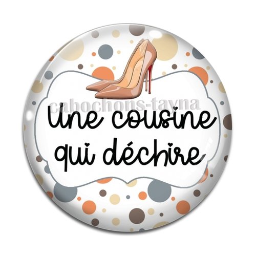 Cabochon une cousine qui déchire, cabochon résine, verre rond différente taille
