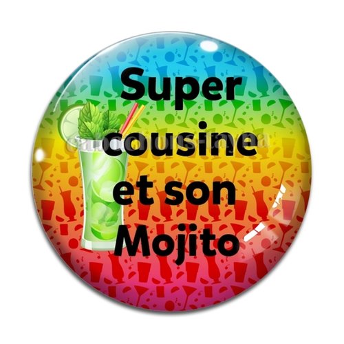 Cabochon super cousine et mojito, cabochon résine, verre rond différente taille