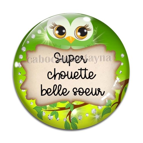 Cabochon chouette belle soeur , cabochon résine, verre rond différente taille