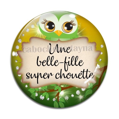 Cabochon chouette belle fille, cabochon résine, verre rond différente taille
