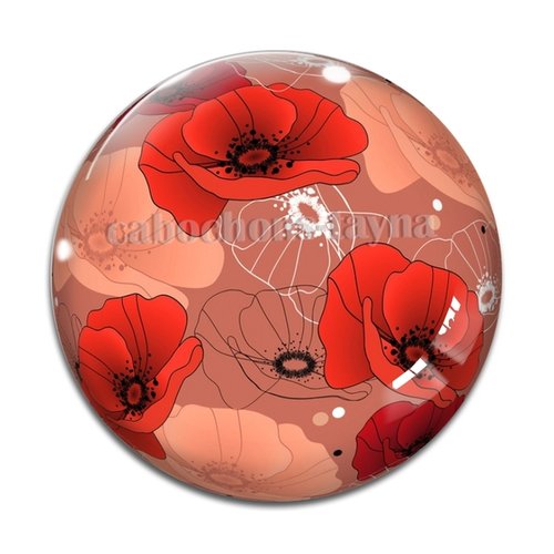 Cabochon fleur coquelicot, cabochon résine, verre rond différente taille
