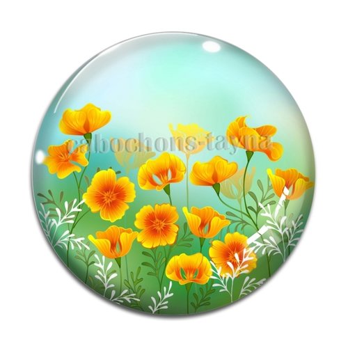 Cabochon fleur coquelicot, cabochon résine, verre rond différente taille
