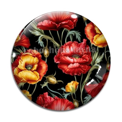 Cabochon fleur coquelicot, cabochon résine, verre rond différente taille