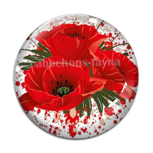 Cabochon fleur coquelicot, cabochon résine, verre rond différente taille