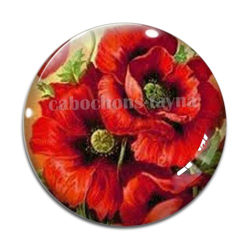 Cabochon fleur coquelicot, cabochon résine, verre rond différente taille