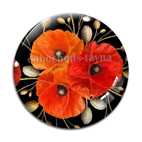 Cabochon fleur coquelicot, cabochon résine, verre rond différente taille