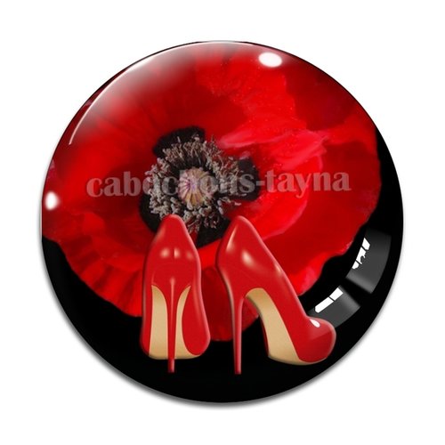 Cabochon fleur coquelicot, cabochon résine, verre rond différente taille