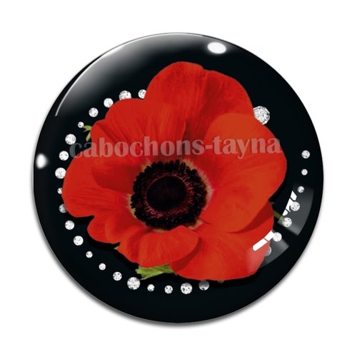 Cabochon fleur coquelicot, cabochon résine, verre rond différente taille