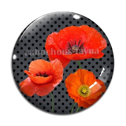Cabochon fleur coquelicot, cabochon résine, verre rond différente taille