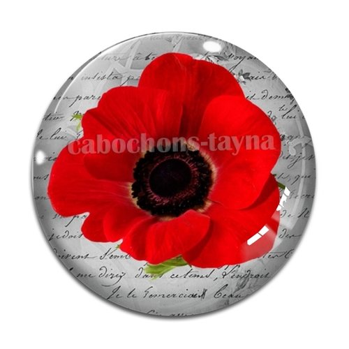 Cabochon fleur coquelicot, cabochon résine, verre rond différente taille