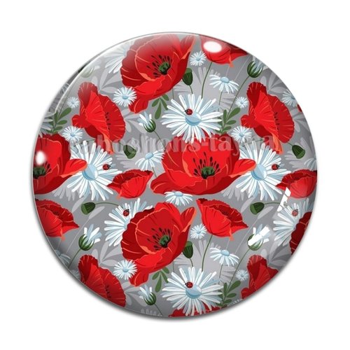 Cabochon fleur coquelicot, cabochon résine, verre rond différente taille