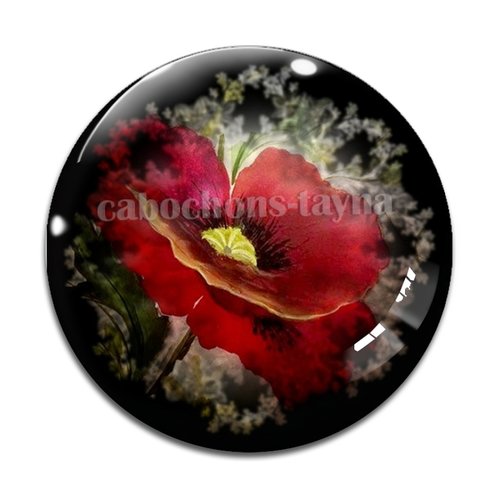 Cabochon fleur coquelicot, cabochon résine, verre rond différente taille