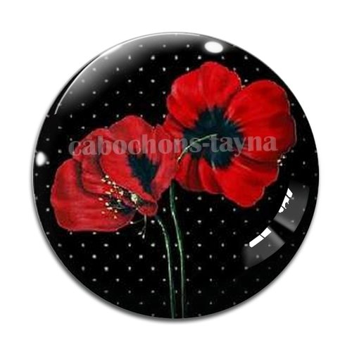 Cabochon fleur coquelicot, cabochon résine, verre rond différente taille