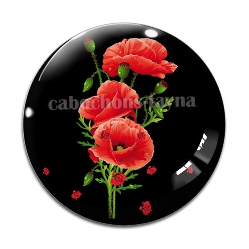 Cabochon fleur coquelicot, cabochon résine, verre rond différente taille