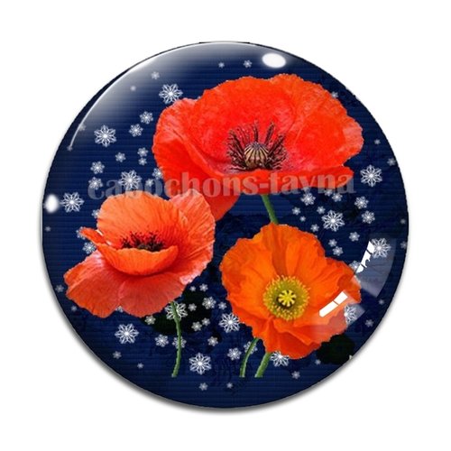 Cabochon fleur coquelicot, cabochon résine, verre rond différente taille