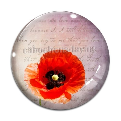 Cabochon fleur coquelicot, cabochon résine, verre rond différente taille