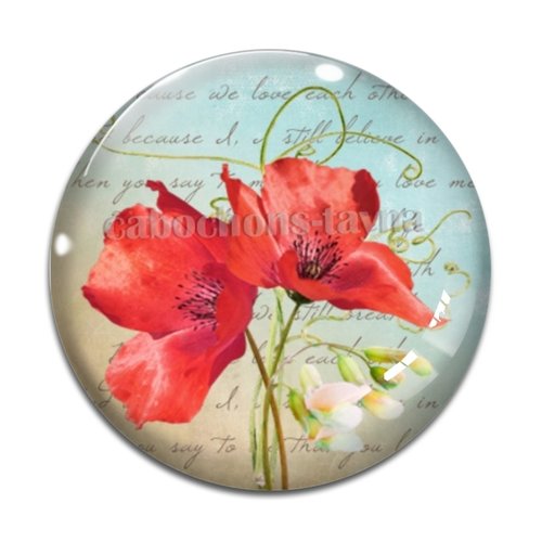 Cabochon fleur coquelicot, cabochon résine, verre rond différente taille
