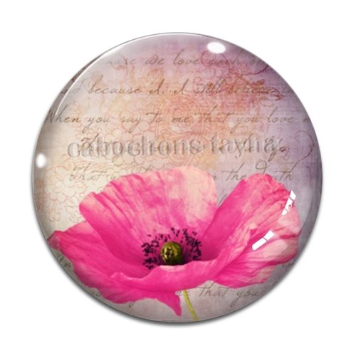 Cabochon fleur coquelicot, cabochon résine, verre rond différente taille