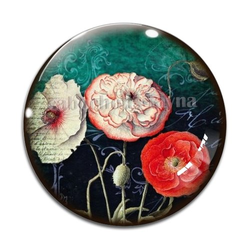 Cabochon fleur coquelicot, cabochon résine, verre rond différente taille