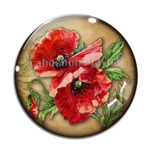 Cabochon fleur coquelicot, cabochon résine, verre rond différente taille